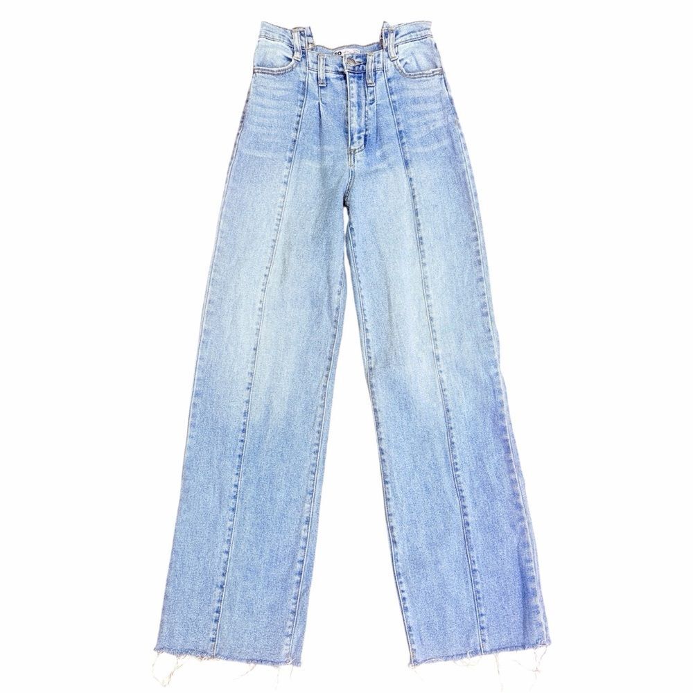 SO Y2K 90s Wide Leg Light Wash Seamed High Rise Raw Hem Denim Jeans Size 3/26W‎